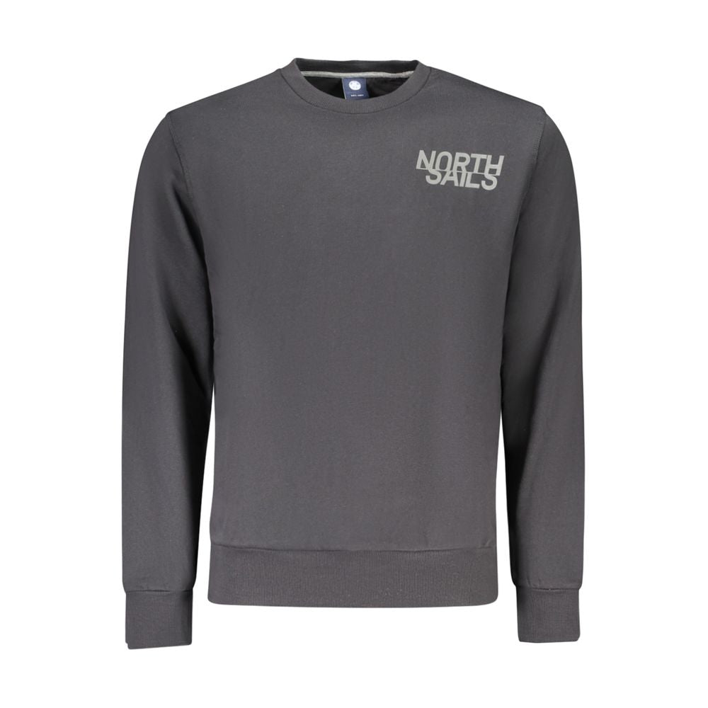 Black North Sails men's cotton sweatshirt with crew neckline and long sleeves, displayed on a plain background.