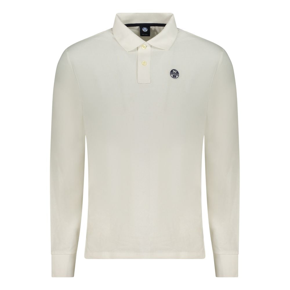 White North Sails cotton men's polo shirt displayed on a hanger, showcasing classic collar and short sleeves.