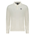 White North Sails cotton men's polo shirt displayed on a hanger, showcasing classic collar and short sleeves.