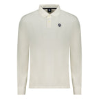White North Sails cotton men's polo shirt displayed on a hanger, showcasing classic collar and short sleeves.