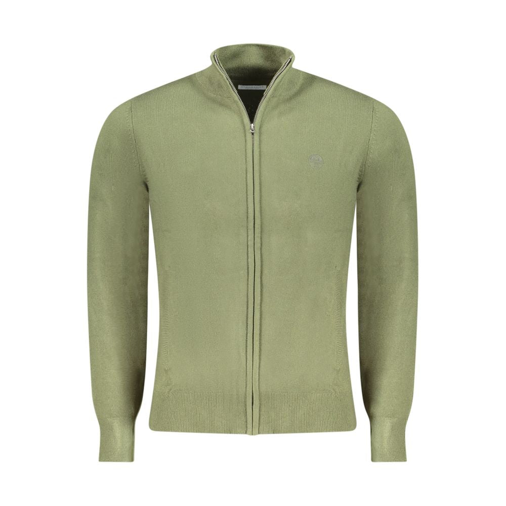 North Sails Verde acrylic men's cardigan displayed on a hanger, featuring a button-up front and ribbed cuffs.