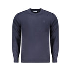 North Sails blue acrylic men's sweater displayed flat, showcasing the knit texture and classic crew neckline.