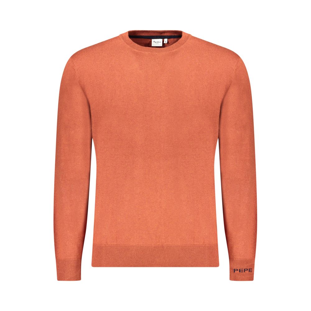 Pepe Jeans men's brown cotton sweater with ribbed cuffs and crew neckline, casual and comfortable for everyday wear.