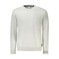 Pepe Jeans gray cotton men's sweater displayed on a hanger with a ribbed collar and cuffs, casual and comfortable style.