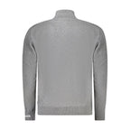 Pepe Jeans men's gray cotton sweater with ribbed cuffs and collar, casual style, displayed on a hanger.