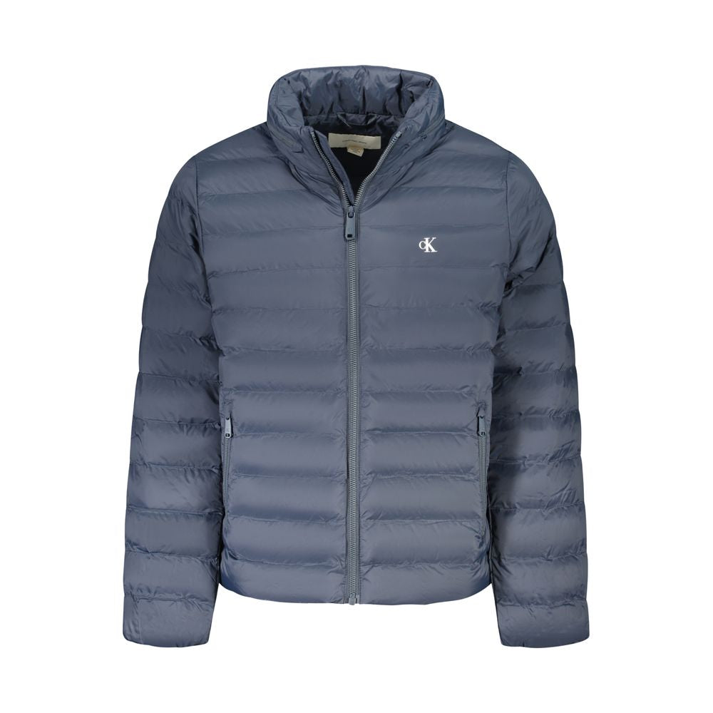 Calvin Klein Blu Poliammide men's jacket with front zipper, standing collar, and side pockets, made of lightweight nylon fabric.