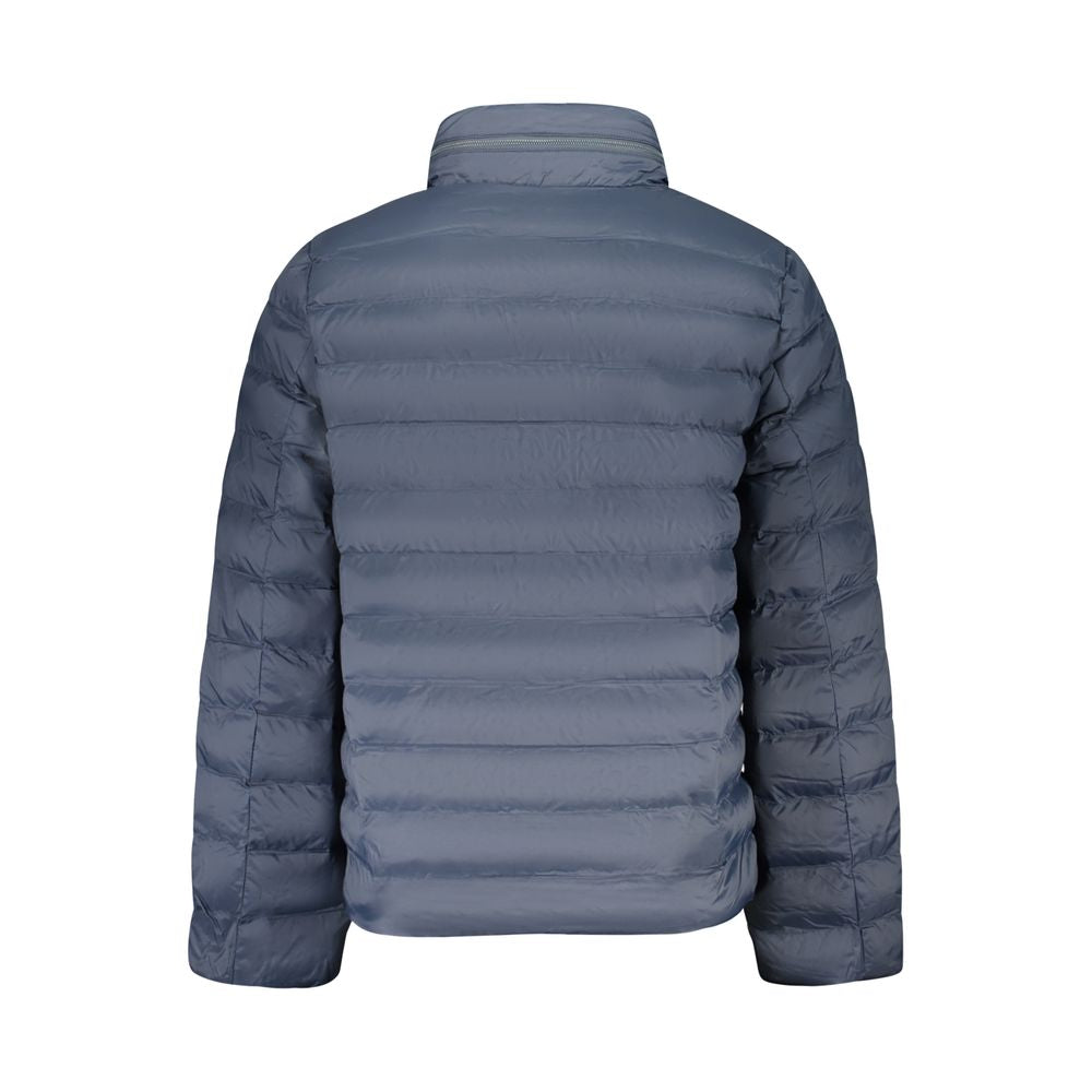 Calvin Klein Blu Poliammide men's jacket displayed on a hanger, featuring a sleek design with a front zipper and collar.