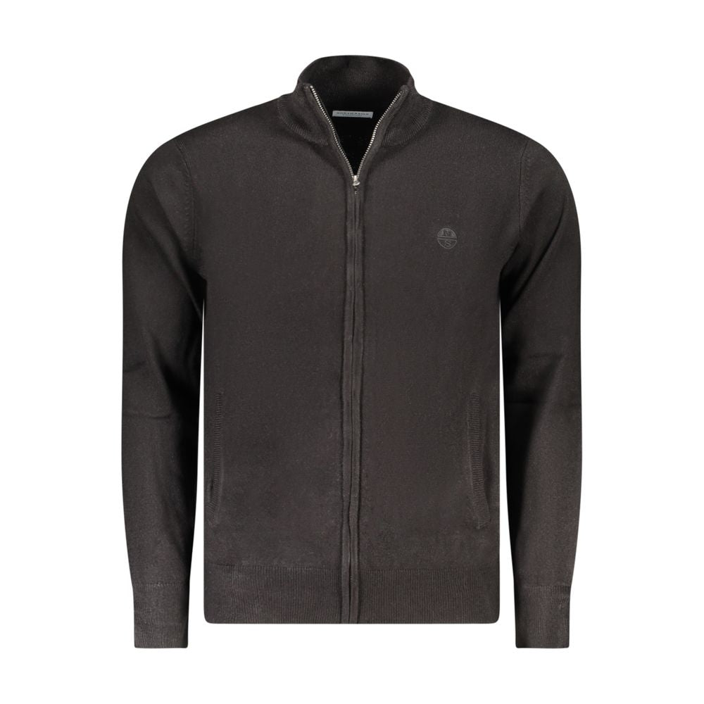 North Sails Nero Acrylic Men Cardigan displayed with front view, featuring a classic knit design and button closure.