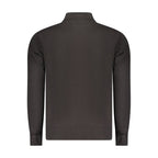 North Sails Nero Acrylic Men Cardigan displayed on a hanger, featuring a classic design with a button-up front and ribbed cuffs.