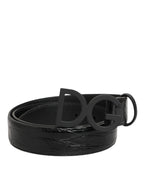 Dolce & Gabbana Black Exotic Leather Metal Logo Buckle Belt - Eljoys Fashion 