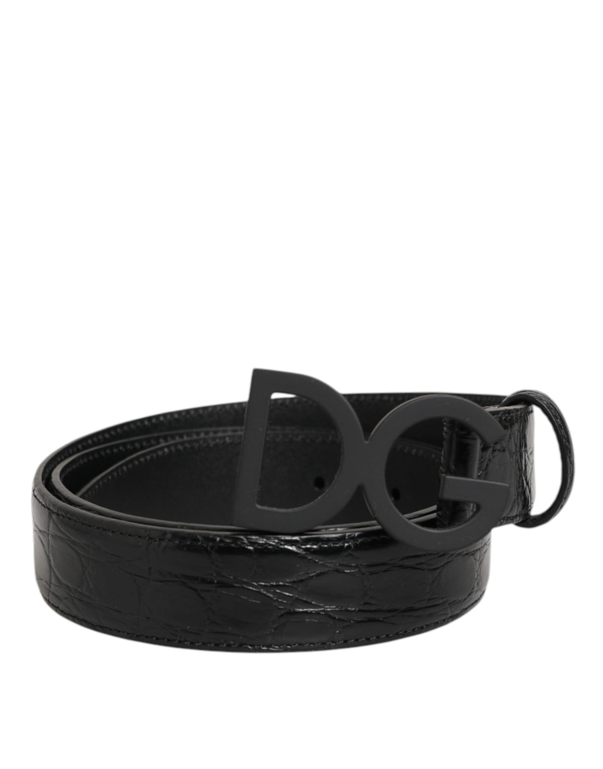 Dolce & Gabbana Black Exotic Leather Metal Logo Buckle Belt - Eljoys Fashion 