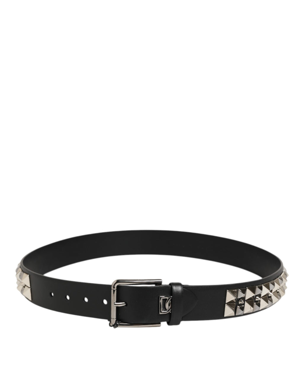 Dolce & Gabbana Black Calf Leather Studded Silver Buckle Belt - Eljoys Fashion 