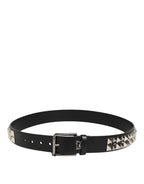 Dolce & Gabbana Black Calf Leather Studded Silver Buckle Belt - Eljoys Fashion 