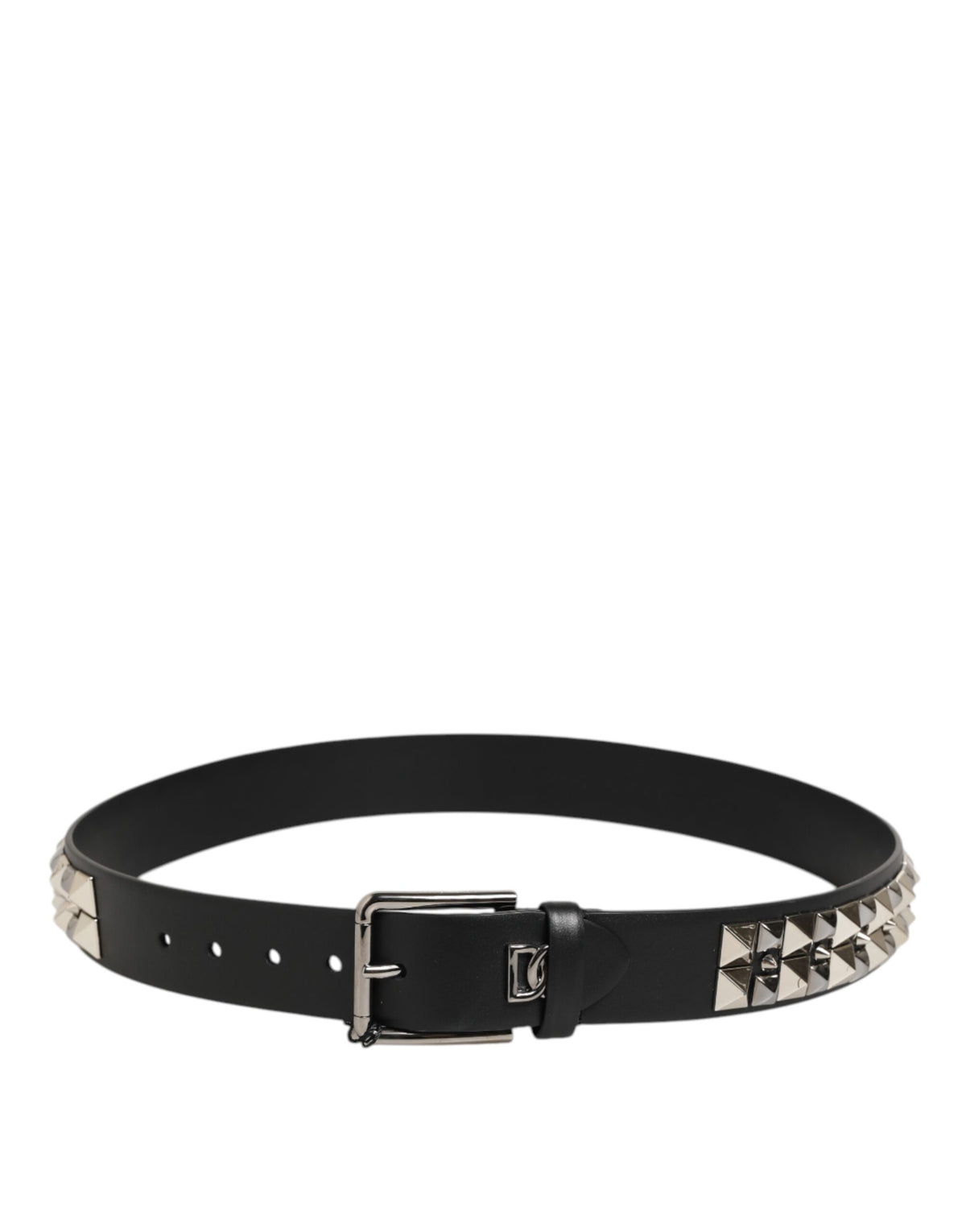 Dolce & Gabbana Black Calf Leather Studded Silver Buckle Belt - Eljoys Fashion 