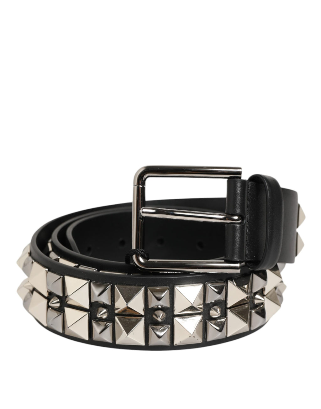 Dolce & Gabbana Black Calf Leather Studded Silver Buckle Belt - Eljoys Fashion 