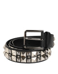 Dolce & Gabbana Black Calf Leather Studded Silver Buckle Belt - Eljoys Fashion 