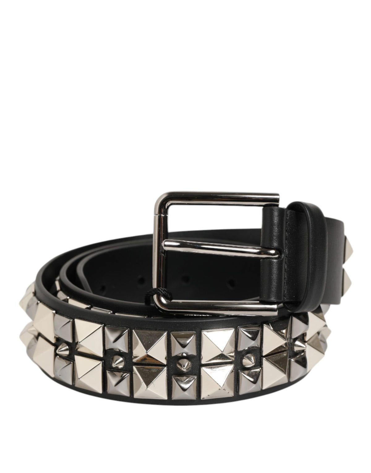 Dolce & Gabbana Black Calf Leather Studded Silver Buckle Belt - Eljoys Fashion 