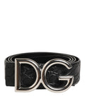 Dolce & Gabbana Black Exotic Leather DG Logo Buckle Belt - Eljoys Fashion 