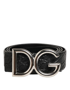 Dolce & Gabbana Black Exotic Leather DG Logo Buckle Belt - Eljoys Fashion 