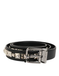 Dolce & Gabbana Black Leather Studded Silver-Tone Buckle Belt - Eljoys Fashion 