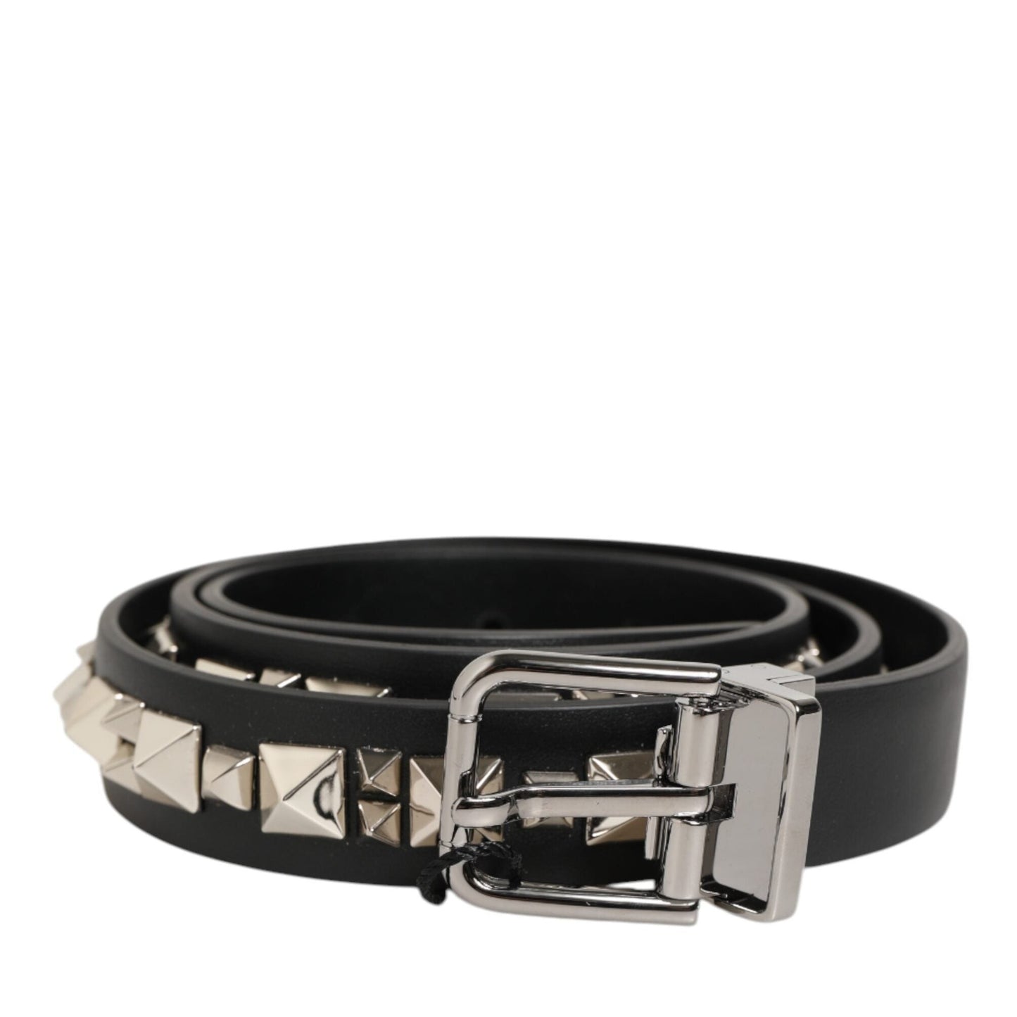 Dolce & Gabbana Black Leather Studded Silver-Tone Buckle Belt