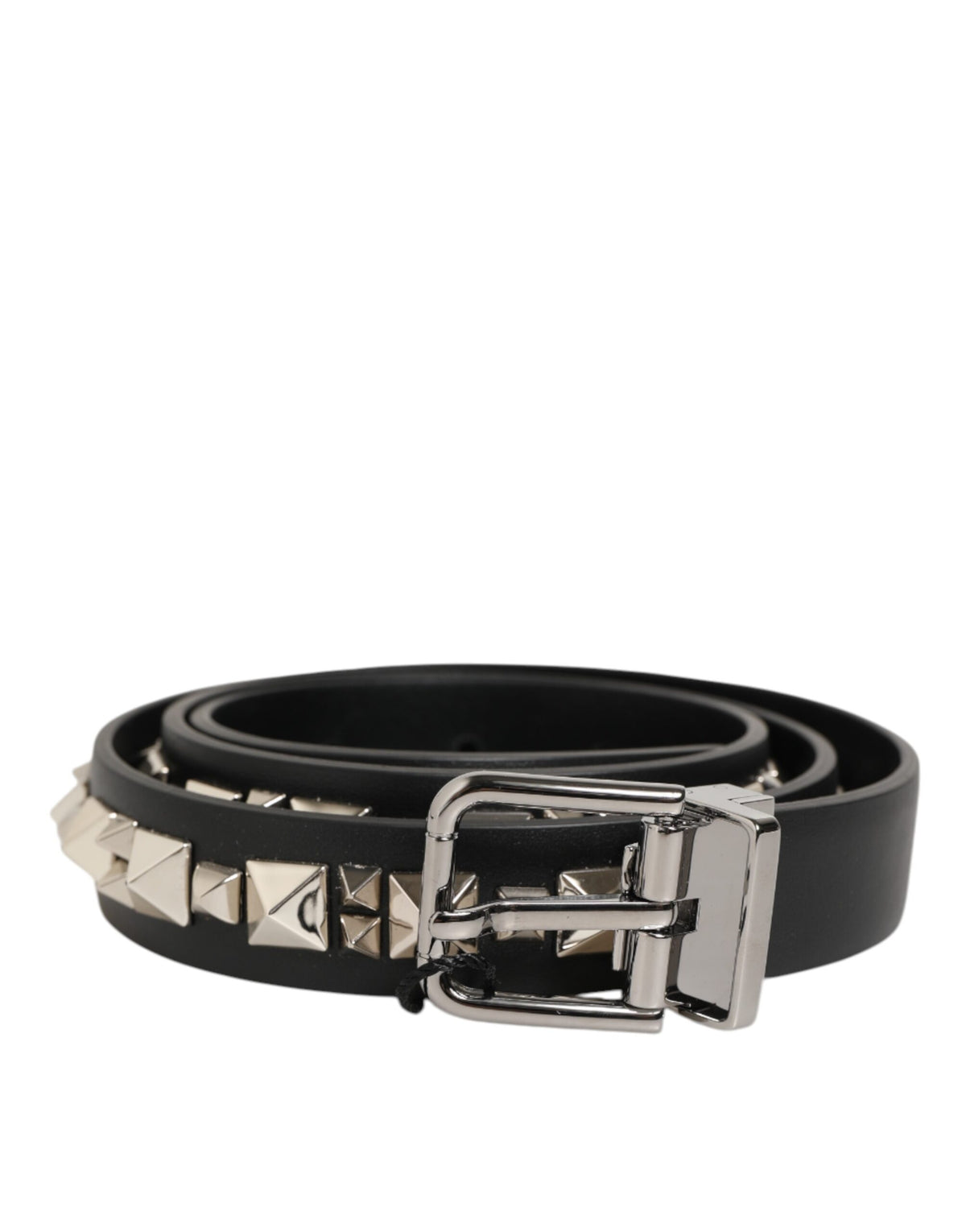 Dolce & Gabbana Black Leather Studded Silver-Tone Buckle Belt - Eljoys Fashion 