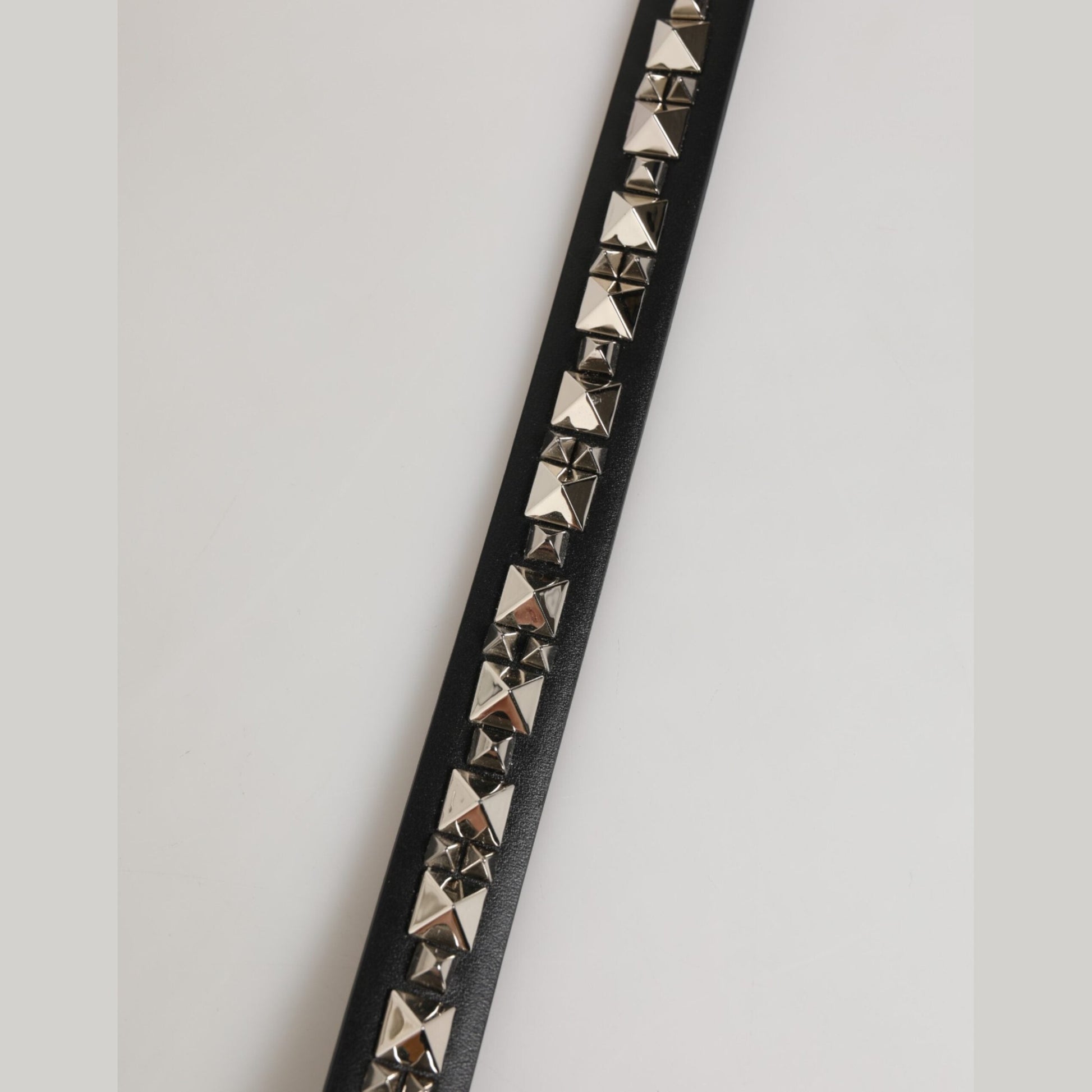 Dolce & Gabbana Black Leather Studded Silver-Tone Buckle Belt