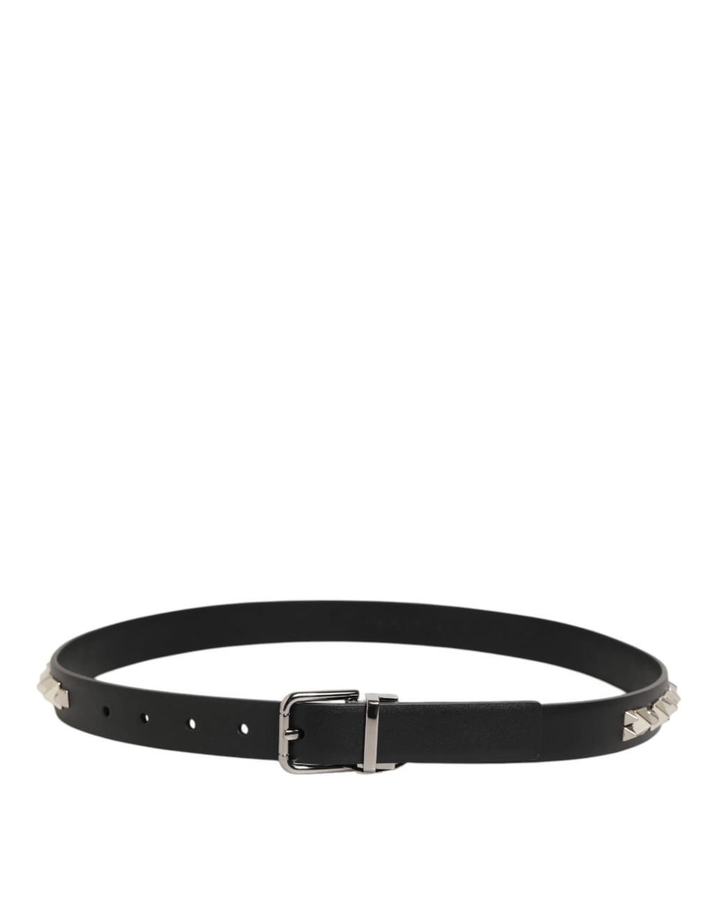 Dolce & Gabbana Black Leather Studded Silver-Tone Buckle Belt - Eljoys Fashion 