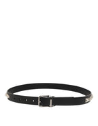 Dolce & Gabbana Black Leather Studded Silver-Tone Buckle Belt - Eljoys Fashion 