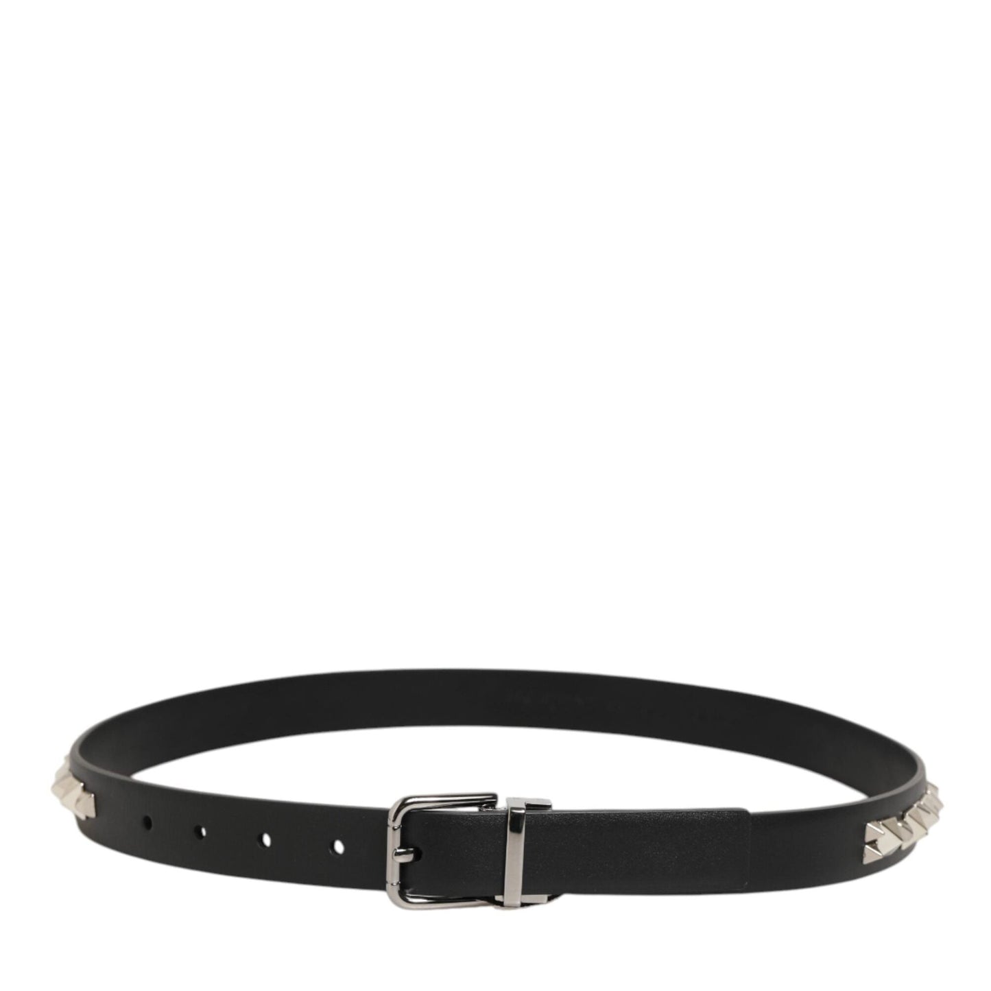 Dolce & Gabbana Black Leather Studded Silver-Tone Buckle Belt