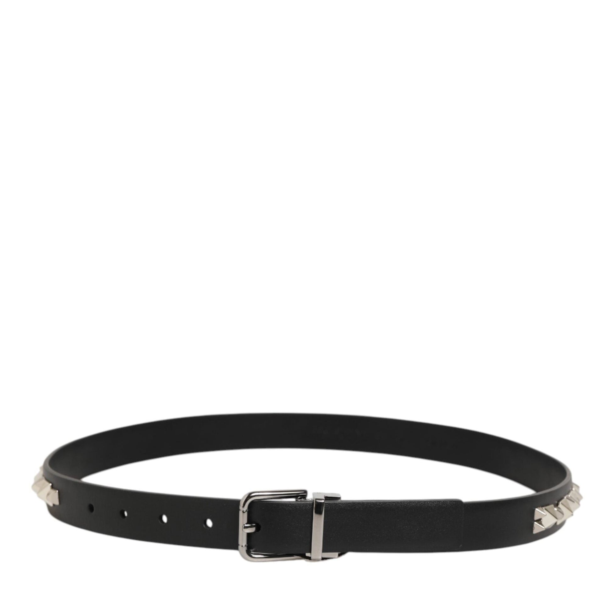 Dolce & Gabbana Black Leather Studded Silver-Tone Buckle Belt