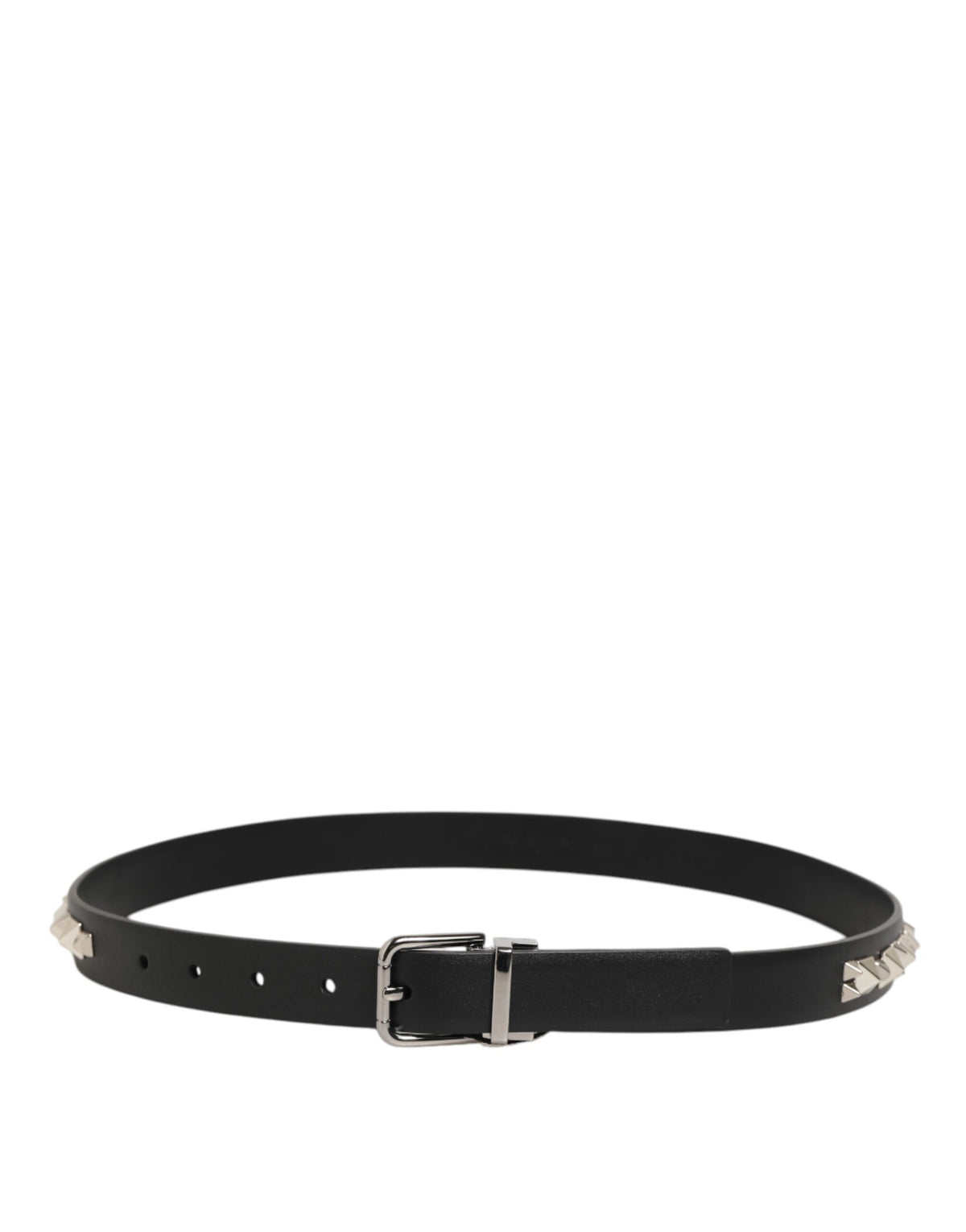 Dolce & Gabbana Black Leather Studded Silver-Tone Buckle Belt - Eljoys Fashion 
