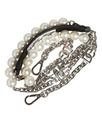 Dolce & Gabbana Black Leather Pearl Chain Bag Accessory Shoulder Strap - Eljoys Fashion 