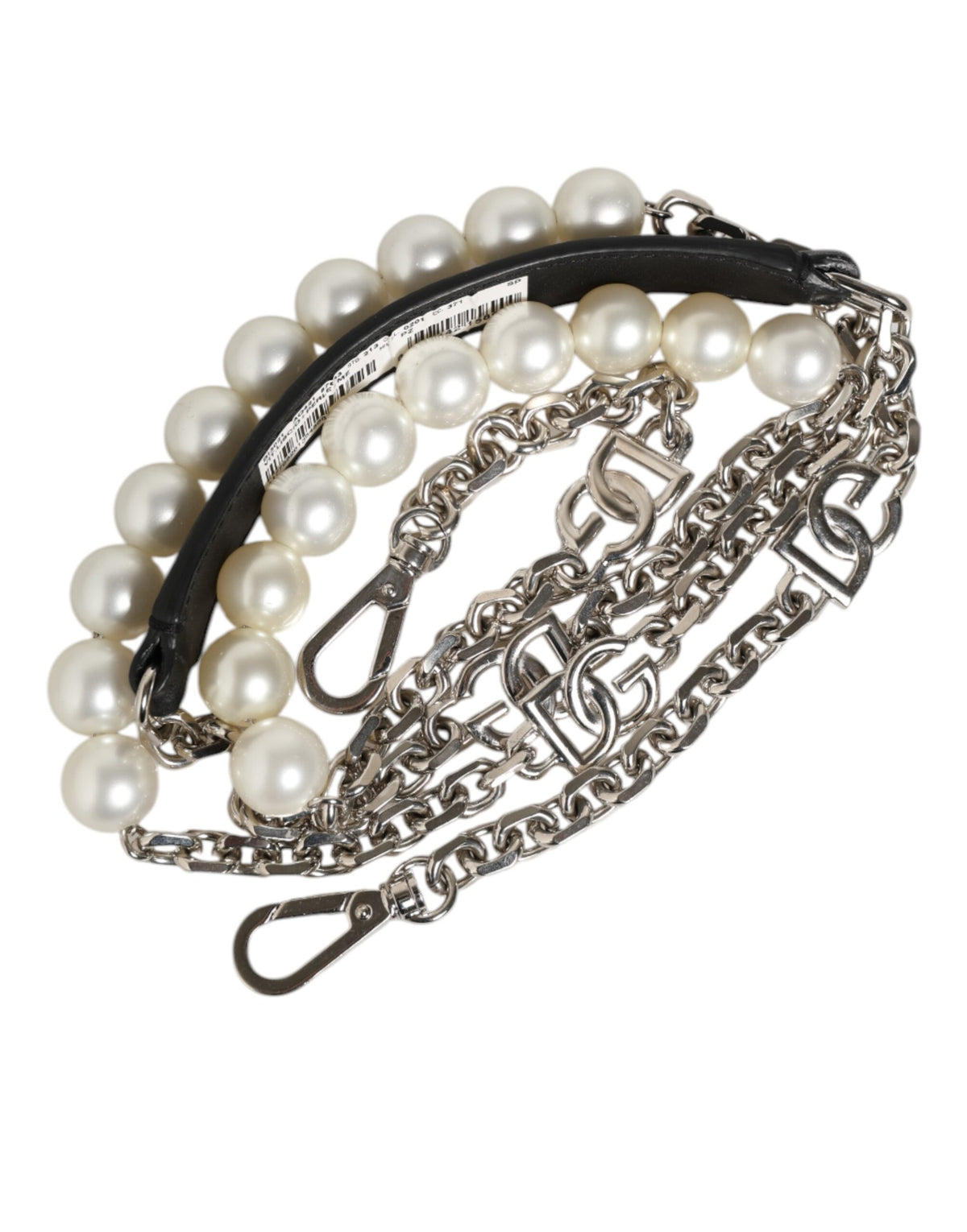 Dolce & Gabbana Black Leather Pearl Chain Bag Accessory Shoulder Strap - Eljoys Fashion 