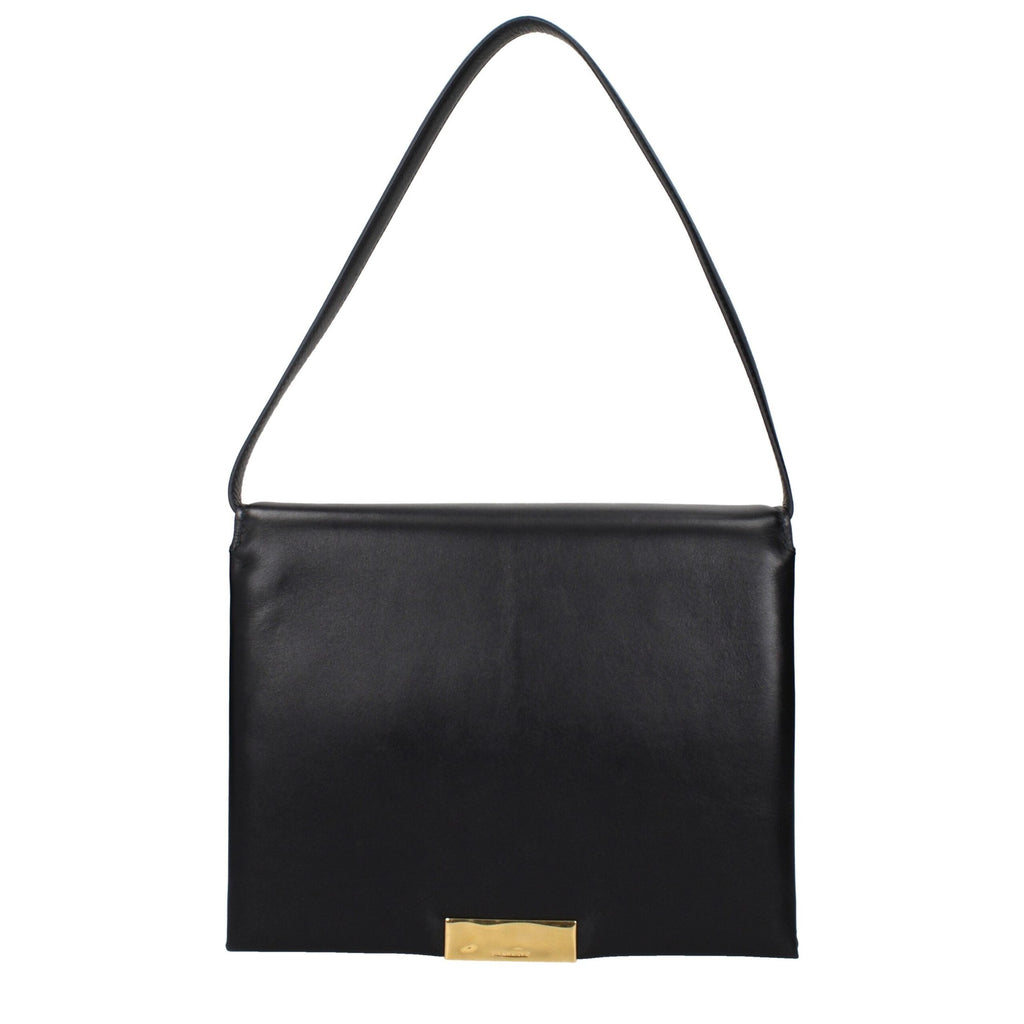 Jil Sander black leather shoulder bag with sleek design and adjustable strap, stylish accessory for everyday wear.