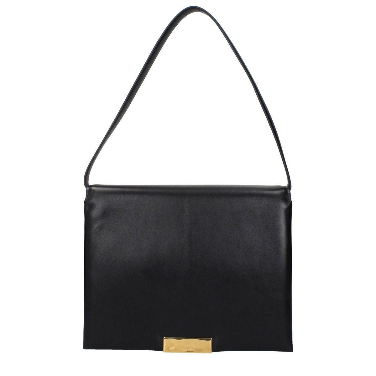 Jil Sander black leather shoulder bag with sleek design and adjustable strap, stylish accessory for everyday wear.