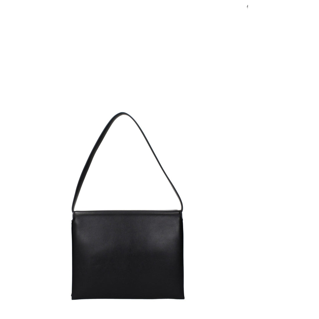 Black leather shoulder bag by Jil Sander with sleek design and minimalist style, featuring a spacious interior and subtle branding.