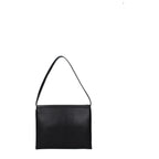 Black leather shoulder bag by Jil Sander with sleek design and minimalist style, featuring a spacious interior and subtle branding.