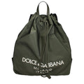 Green nylon Dolce & Gabbana backpack with adjustable straps and logo detailing, shown from the front.