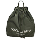 Green nylon Dolce & Gabbana backpack with adjustable straps and logo detailing, shown from the front.