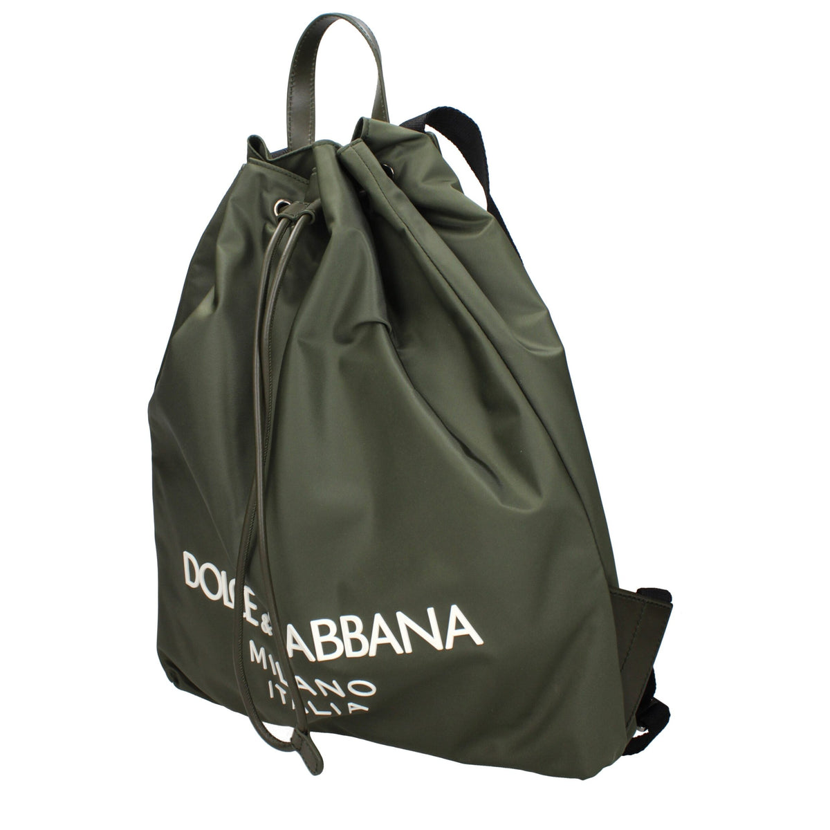 Dolce & Gabbana green nylon backpack with adjustable straps and logo accents, stylish and functional for everyday use.