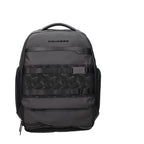 Piquadro gray fabric backpack with adjustable shoulder straps, multiple compartments, and a sleek, modern design.