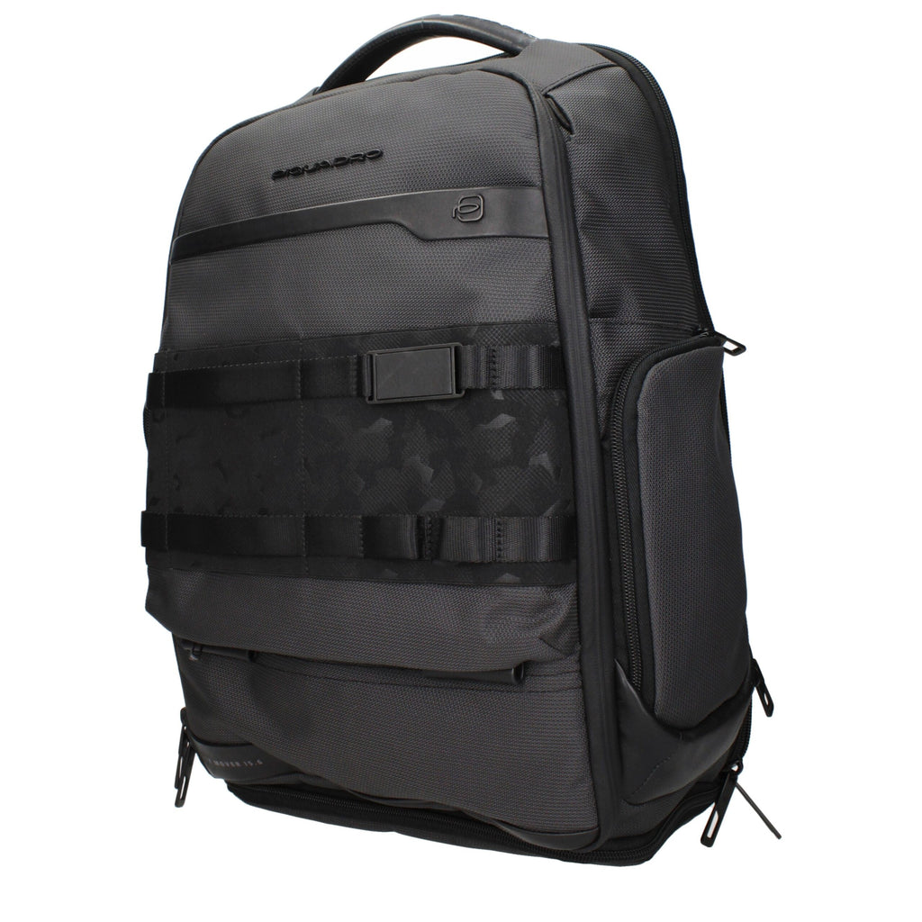 Gray Piquadro fabric backpack with multiple compartments, adjustable straps, and sleek design for everyday use.