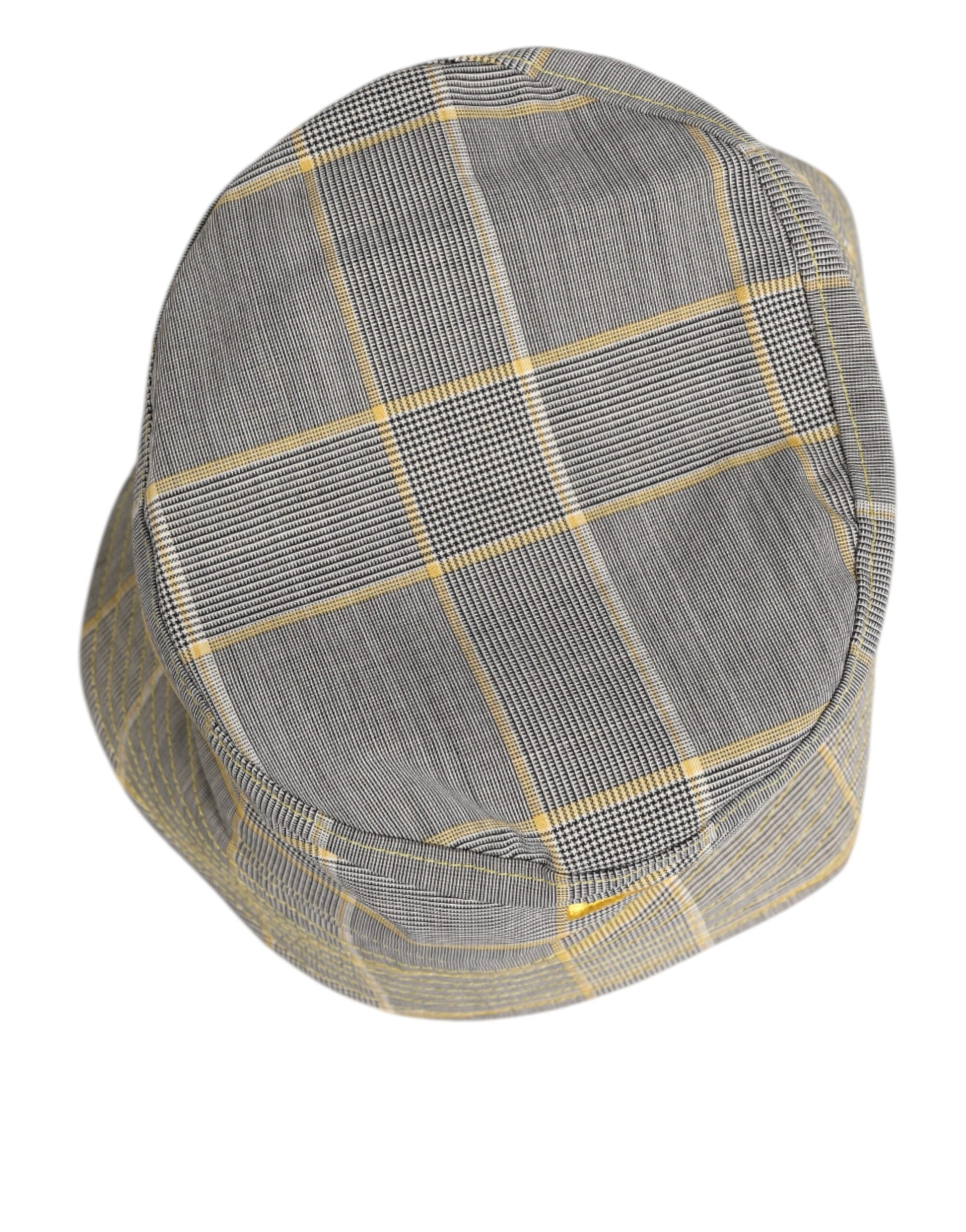 Dolce & Gabbana Gray Yellow Wool Blend Plaid Bucket Cap Men Hat Dolce & Gabbana