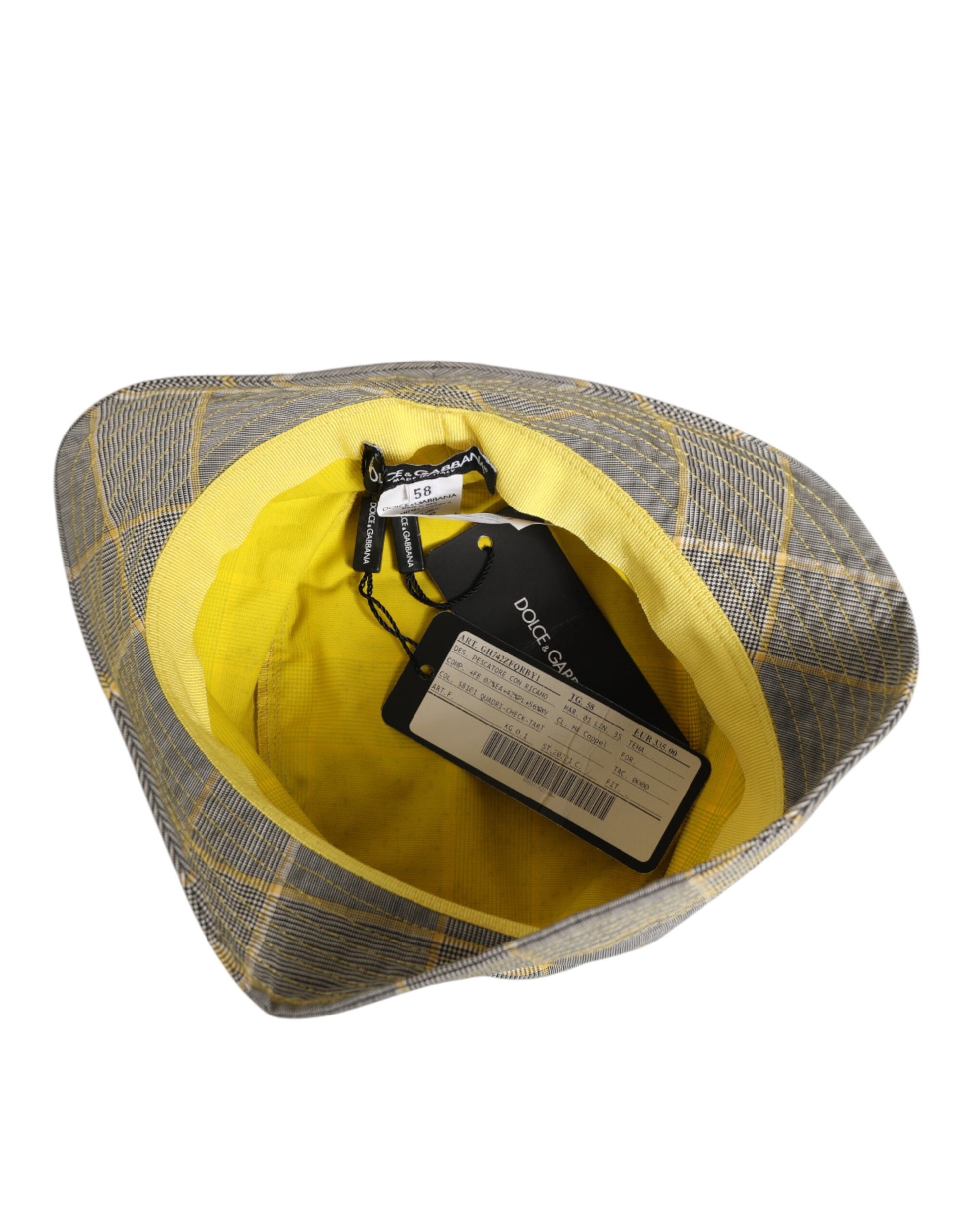 Dolce & Gabbana Gray Yellow Wool Blend Plaid Bucket Cap Men Hat Dolce & Gabbana
