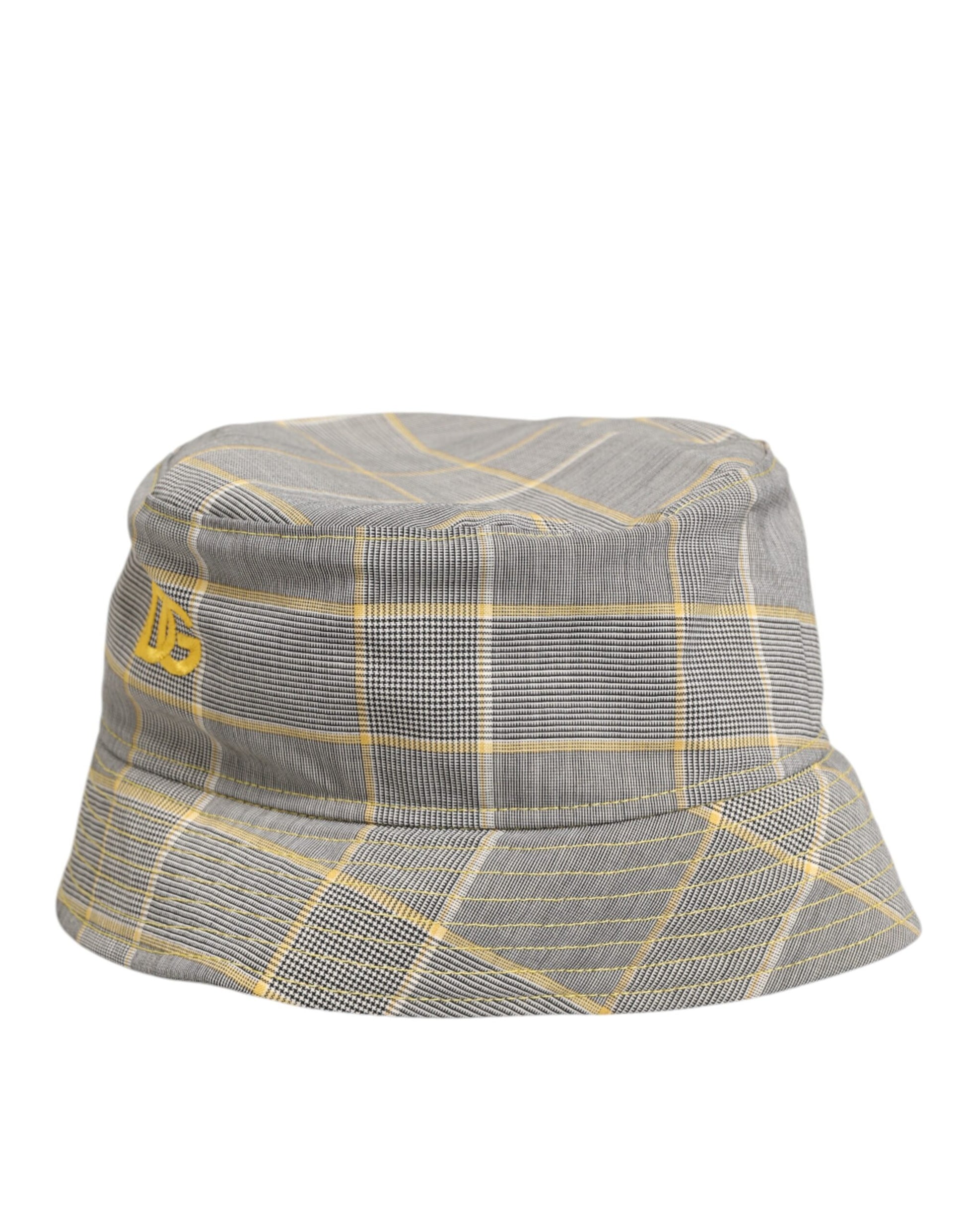 Dolce & Gabbana Gray Yellow Wool Blend Plaid Bucket Cap Men Hat Dolce & Gabbana