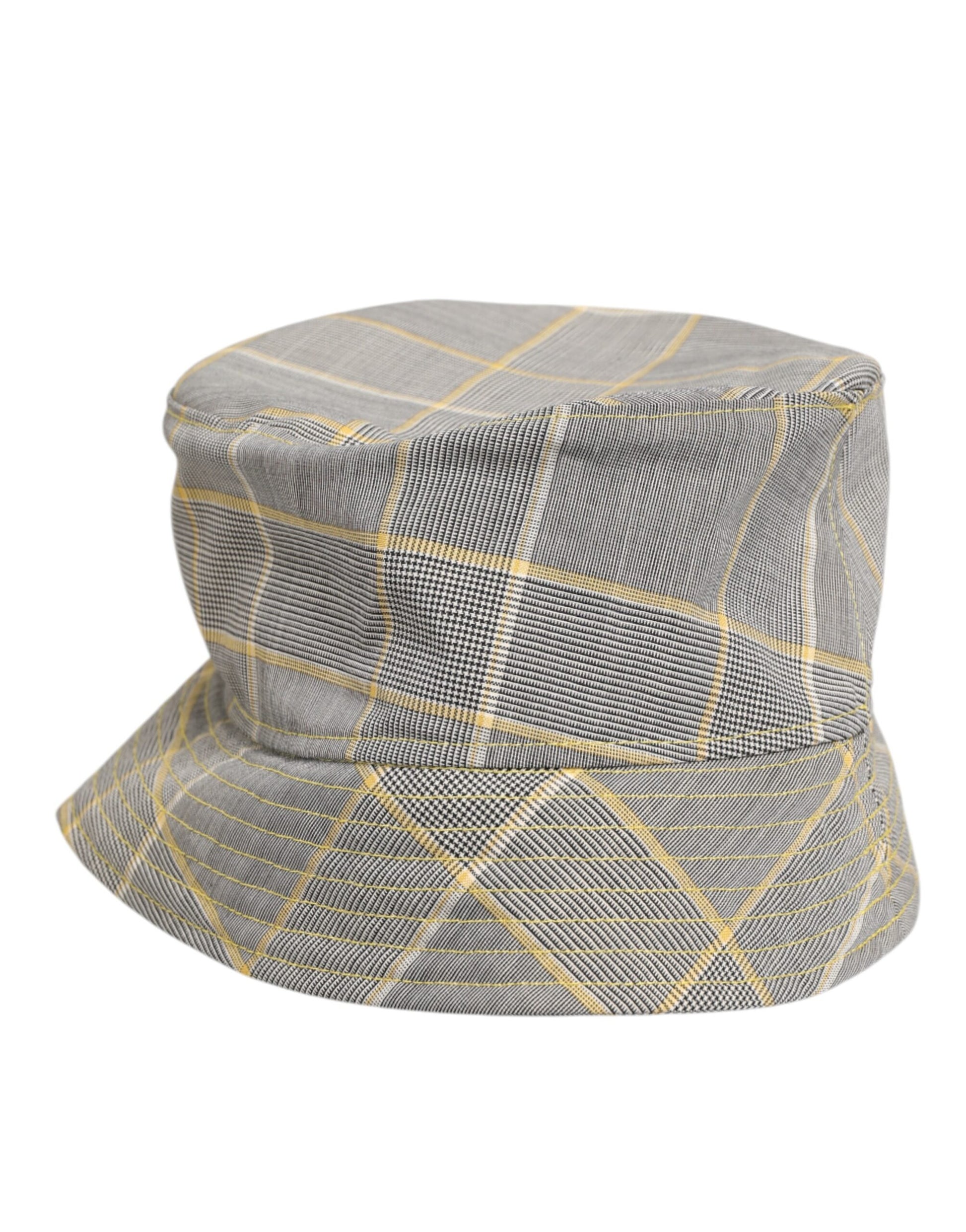 Dolce & Gabbana Gray Yellow Wool Blend Plaid Bucket Cap Men Hat Dolce & Gabbana