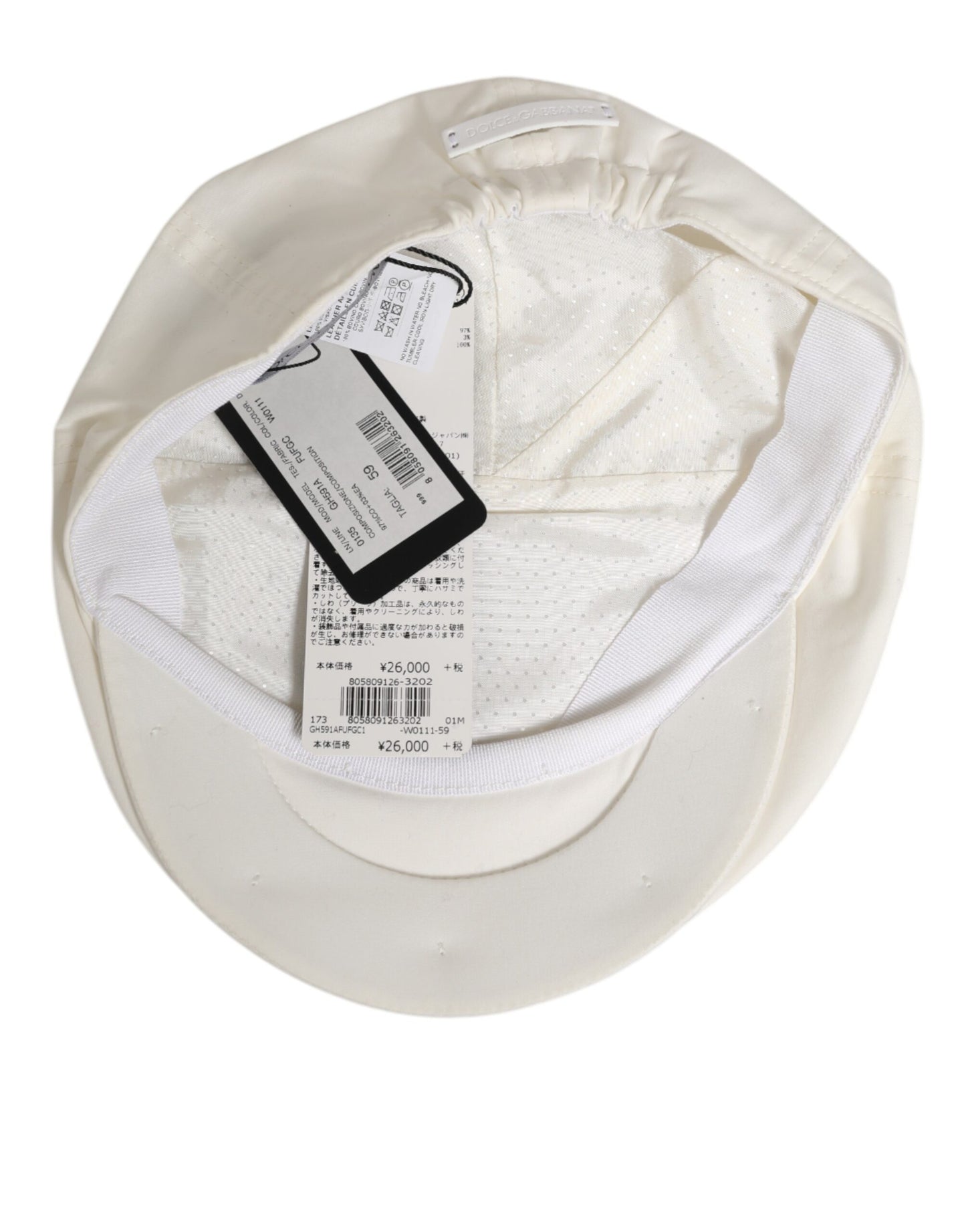 Dolce & Gabbana White Cotton Blend Leather Trim Flat Men Cap Hat Dolce & Gabbana