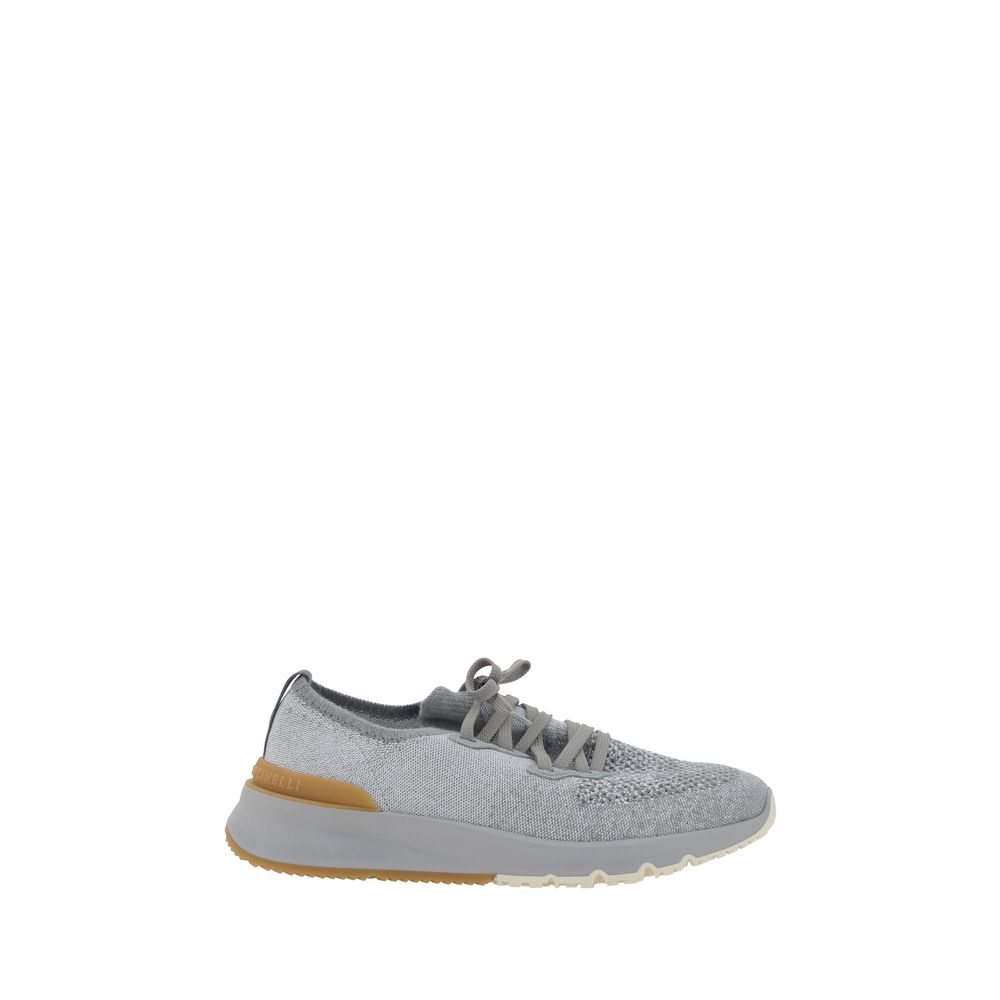 Brunello Cucinelli gray cotton athletic sneakers with white soles, casual footwear for comfortable everyday wear.