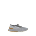 Brunello Cucinelli gray cotton athletic sneakers with white soles, casual footwear for comfortable everyday wear.